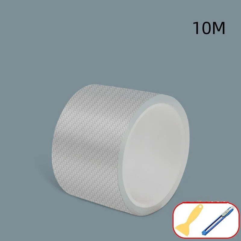 Carbon fibre grain transparent anti-collision strip for car doors and thresholds.