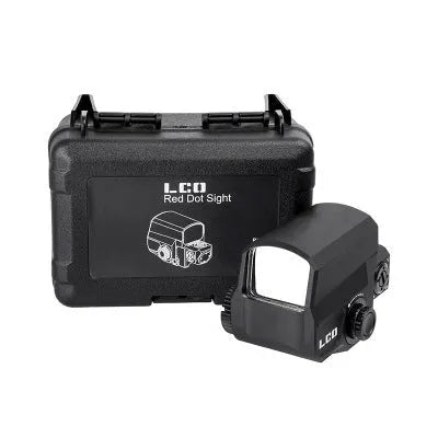 Red dot reflex rifle scope with holographic sight and a 20mm rail mount on a Picatinny rail.