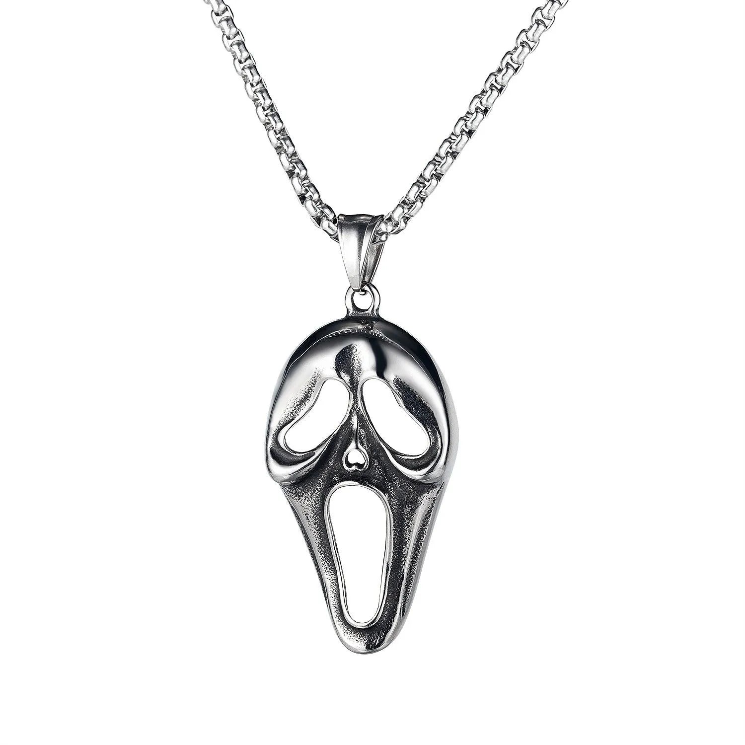 Men's silver stainless steel necklace with alloy skull pendant
