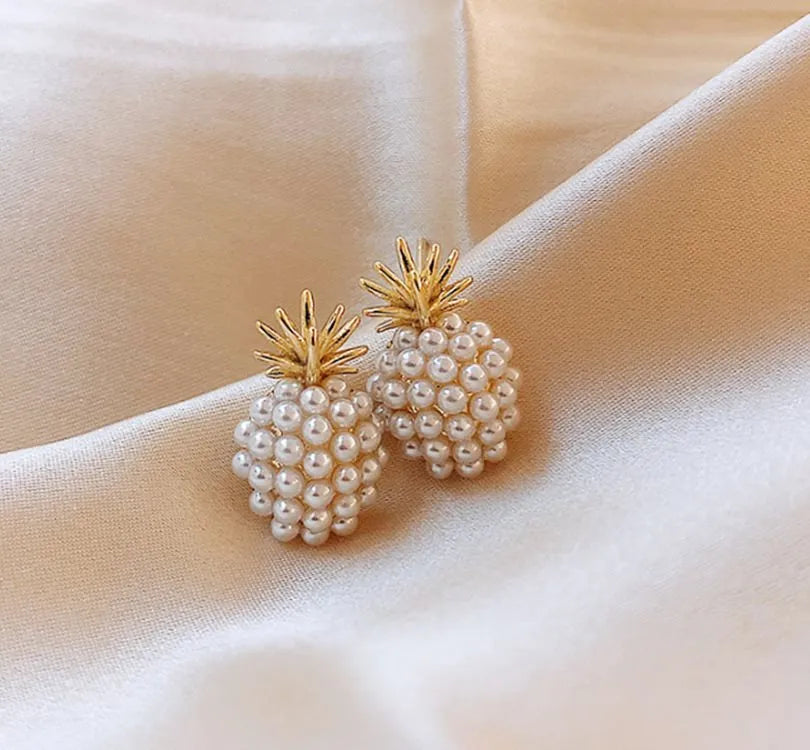 Korean style pineapple starfish pearl drop earrings with electroplated alloy and artificial gemstones