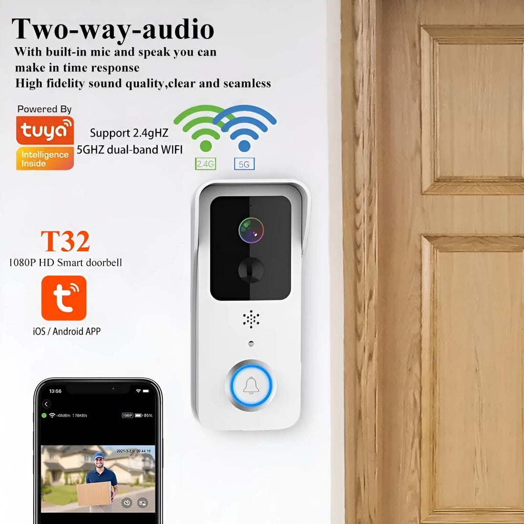 T321080P model visual doorbell unit for wireless home security with APP notifications