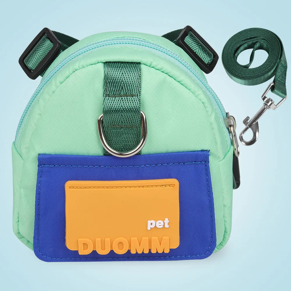 Adjustable dog harness backpack with storage compartment in blue colour
