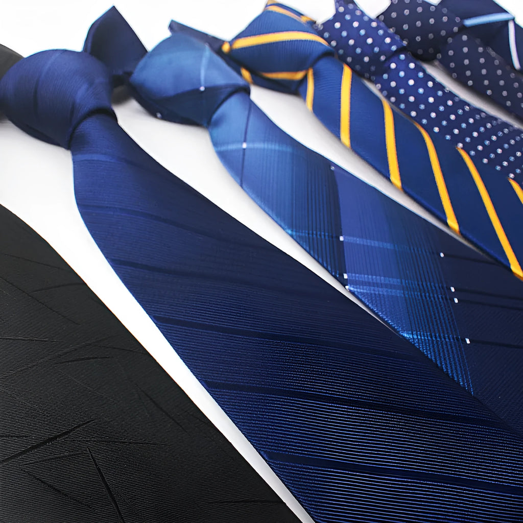 Men's red and black striped polyester jacquard tie with an arrow shape laid flat