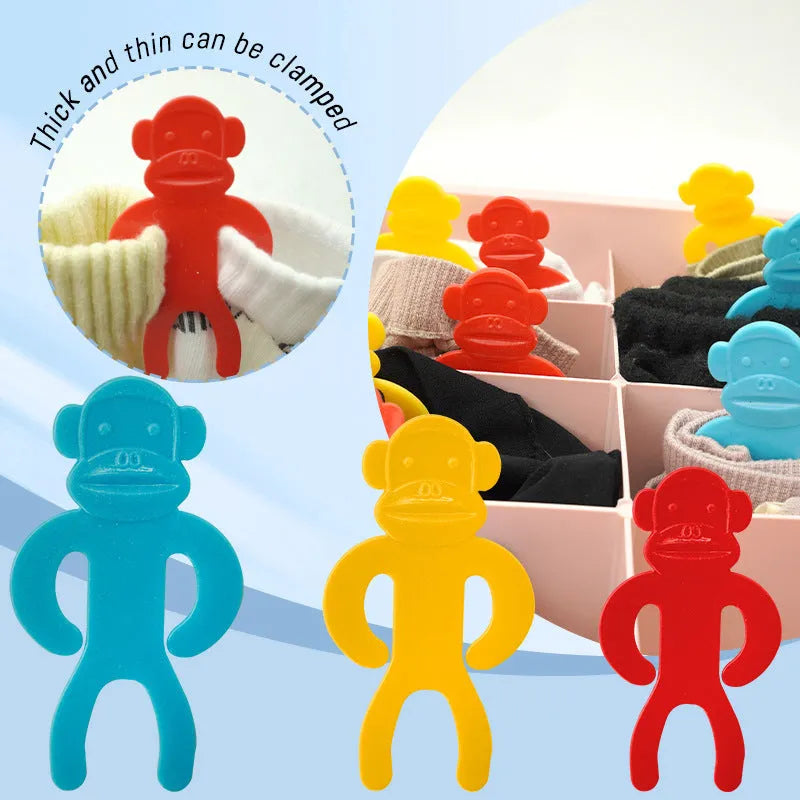 Blue, red and yellow plastic socks storage clips for machine wash organisation
