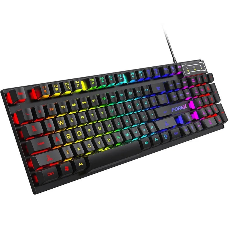 Black gaming keyboard and mouse bundle with backlit keys on 37.5cm keyboard