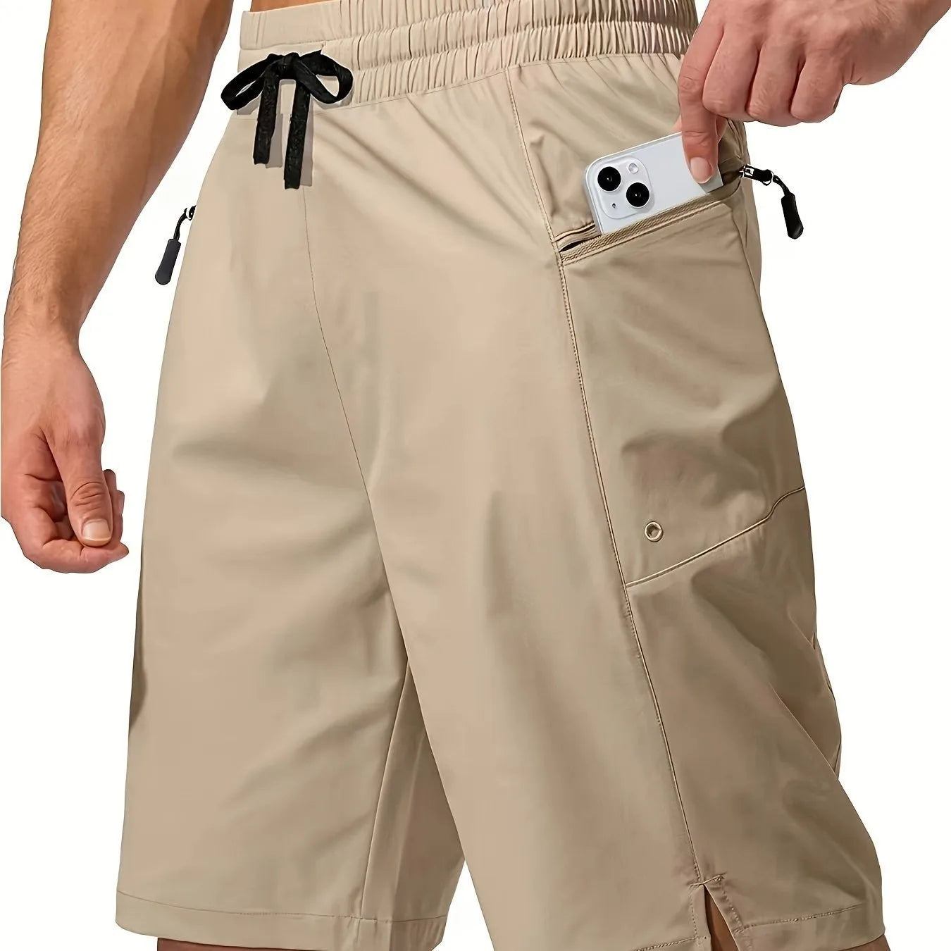 Men's solid colour quick-drying polyester beach shorts in straight fit design