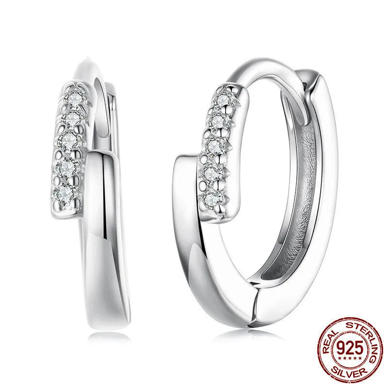 S925 sterling silver lines interlaced ear clip with refined zircon geometric shape for women simple style