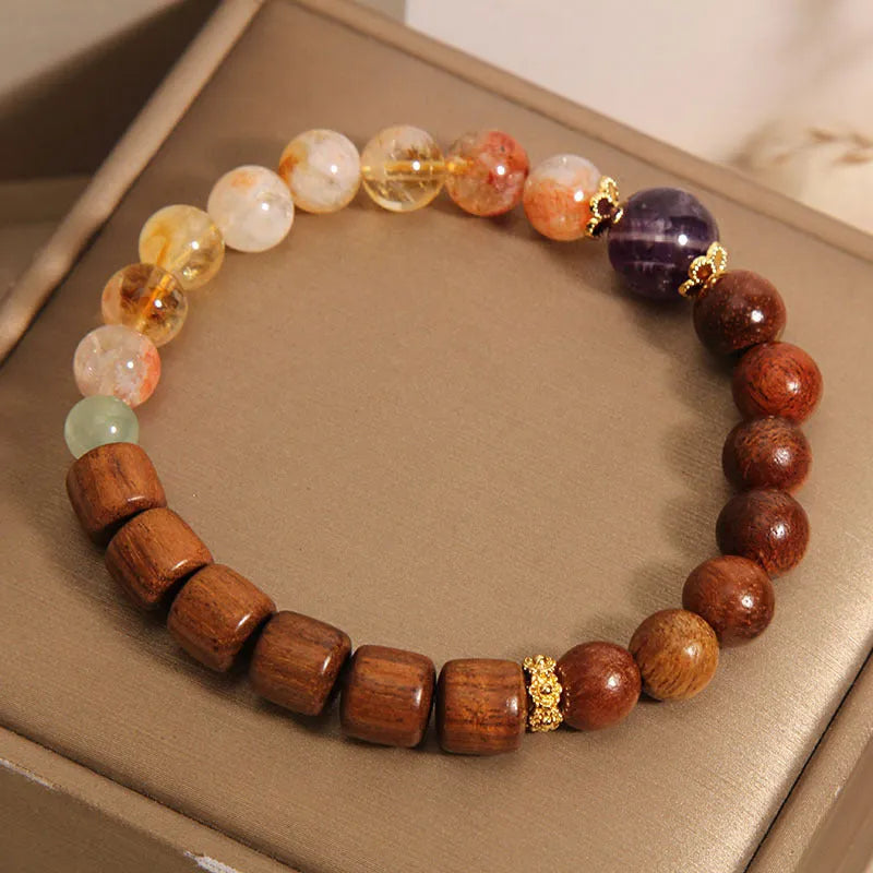 Yellow tower crystal and ebony amethyst bracelet with pearl, rhinestone, and sequin detailing for women