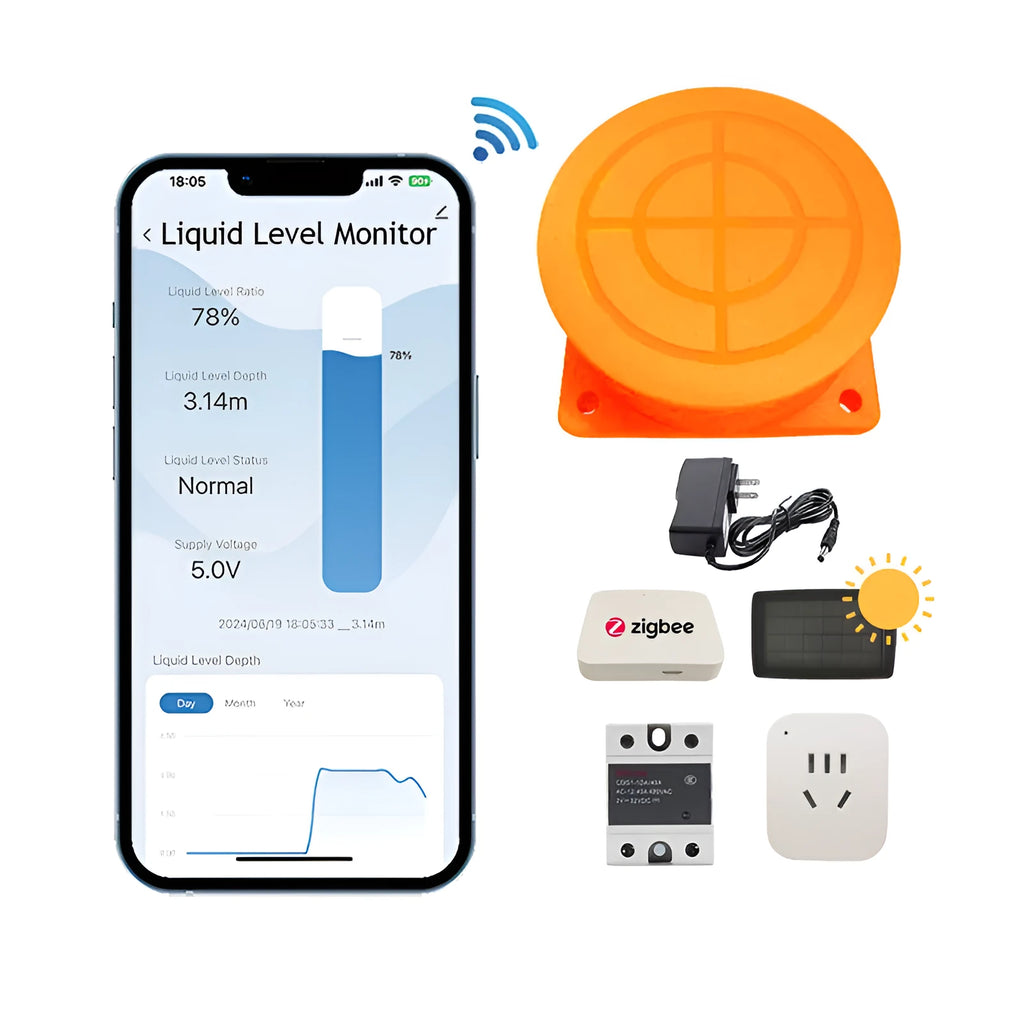 Wireless fluid level monitor sensor for remote water and oil tank measurement with smartphone app control