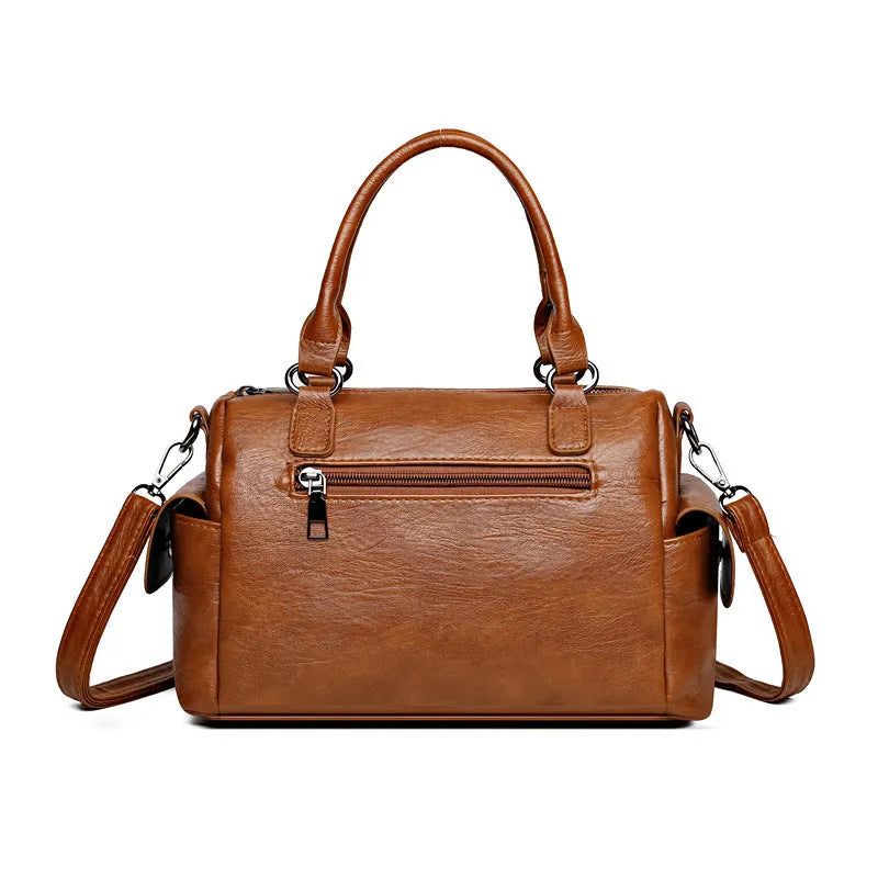 Vintage style large capacity messenger bag in horizontal square shape with contrast stitching, available in six colours