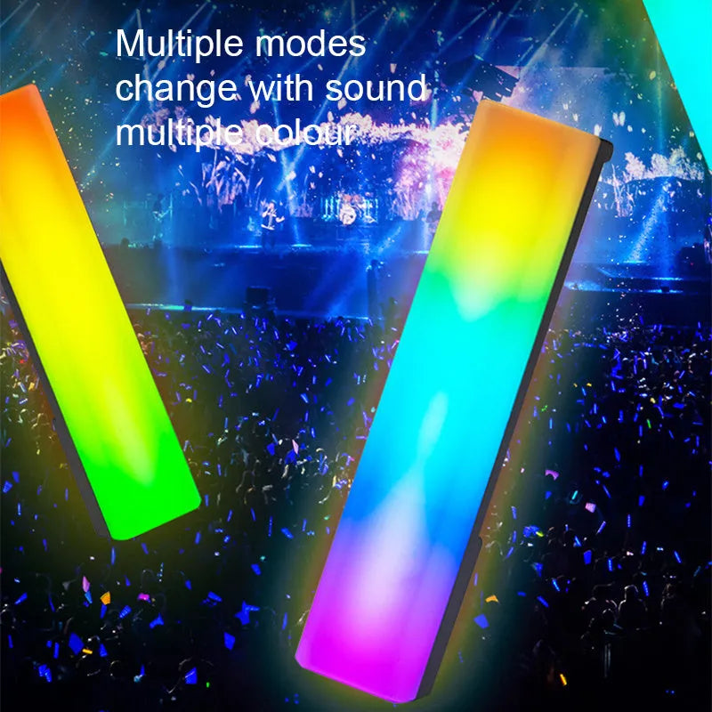 Black and white 3D RGB tabletop ambiance lamp with voice-activated rhythm lights for gaming and decor.