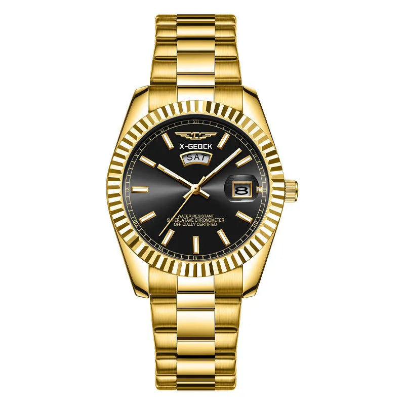 Ultra-thin men's waterproof luminous quartz watch with stainless steel strap and round dial