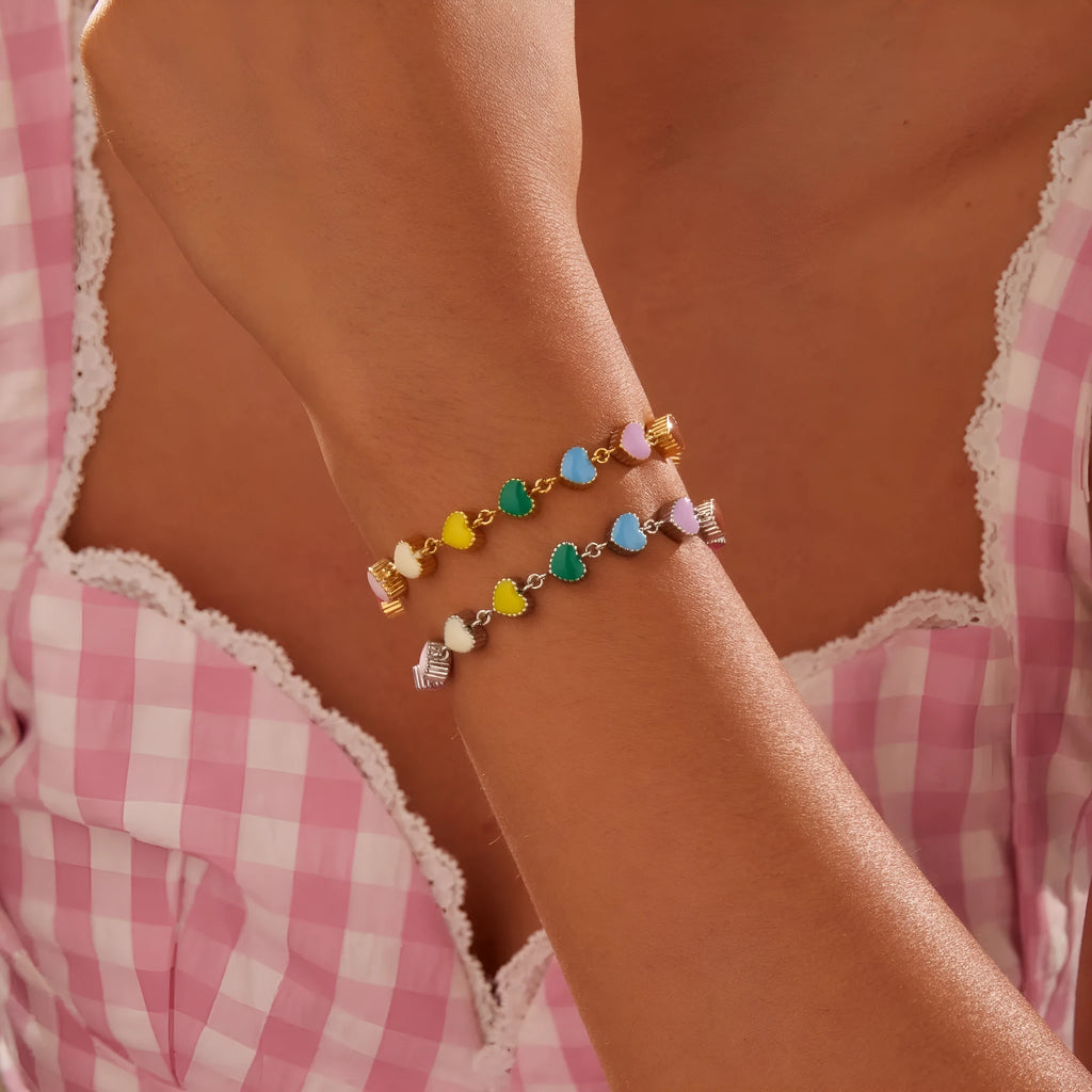18K stainless steel heart-shaped bracelet with electroplated gold or steel finish