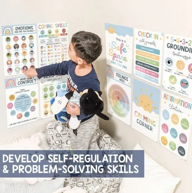 Set of 12 calm corner posters with puzzle-style design for classroom wall decoration