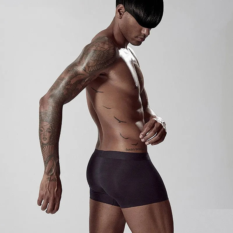 Seamless solid green modal men's mid-waist briefs for body shaping