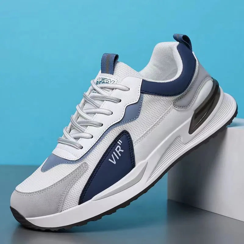 Men's colour block mesh sports shoes with lace-up design and injection moulded sole