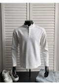 Men's polo shirt with stand-up collar and patchwork shoulder detail in loose fit