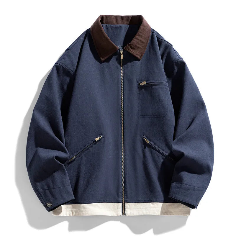 Korean-style men's casual jacket with contrast lapels and side seam pockets in mint green colour