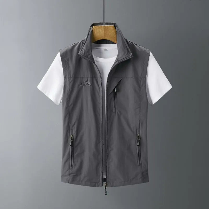 Men's slim fit rabbit fur waistcoat vest with a hood in army green colour.