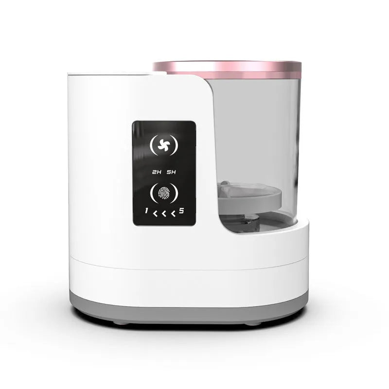 Electric makeup brush cleaner with drying chamber, 192x122x173mm, ABS PC TPE construction, timed cleaning and drying cycles