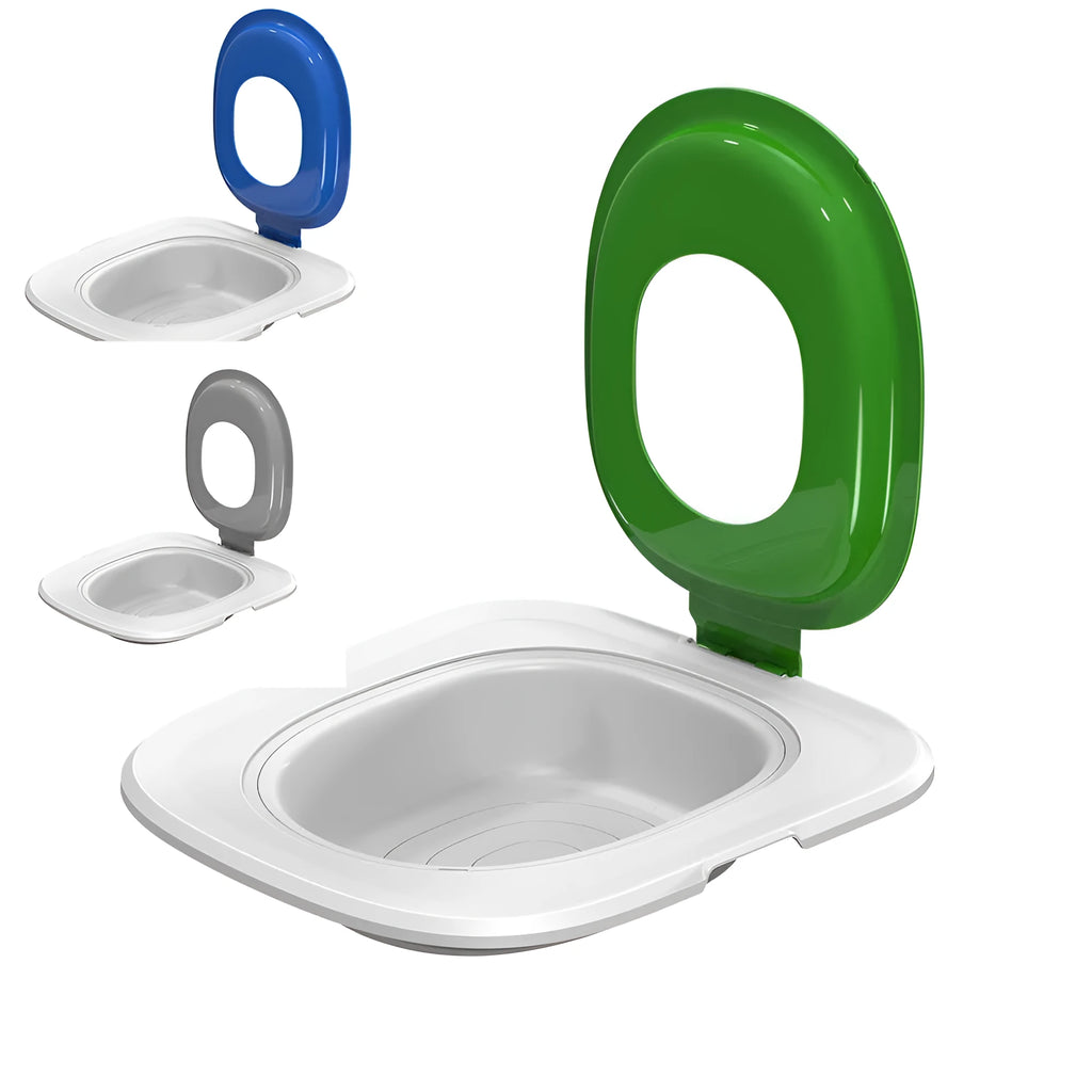 Fifth Generation cat toilet trainer with integrated mat in blue, gray, or green colour.