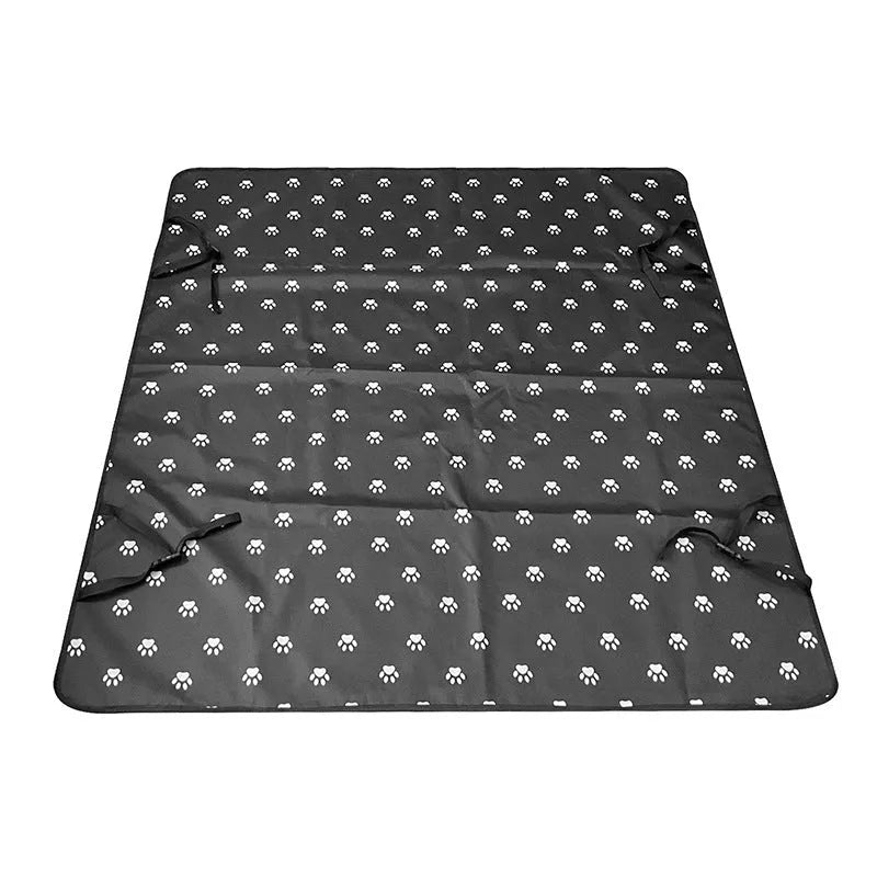 Waterproof cloth car pet mat for rear seat with dog bone print design on a grey background.