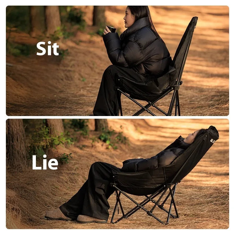 Night Black portable camping recliner folding chair with thickened Oxford cloth fabric