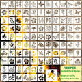 Milky white PET film stencil templates showing flower, leaf, ocean, animal, and letter designs for spray painting