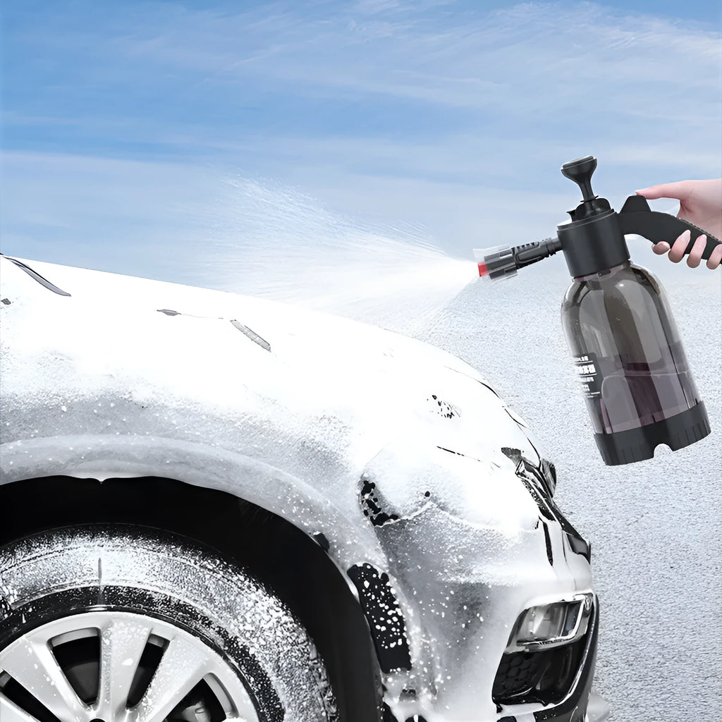 Black 2L hand-held foam sprayer watering can with ergonomic handle and two nozzles