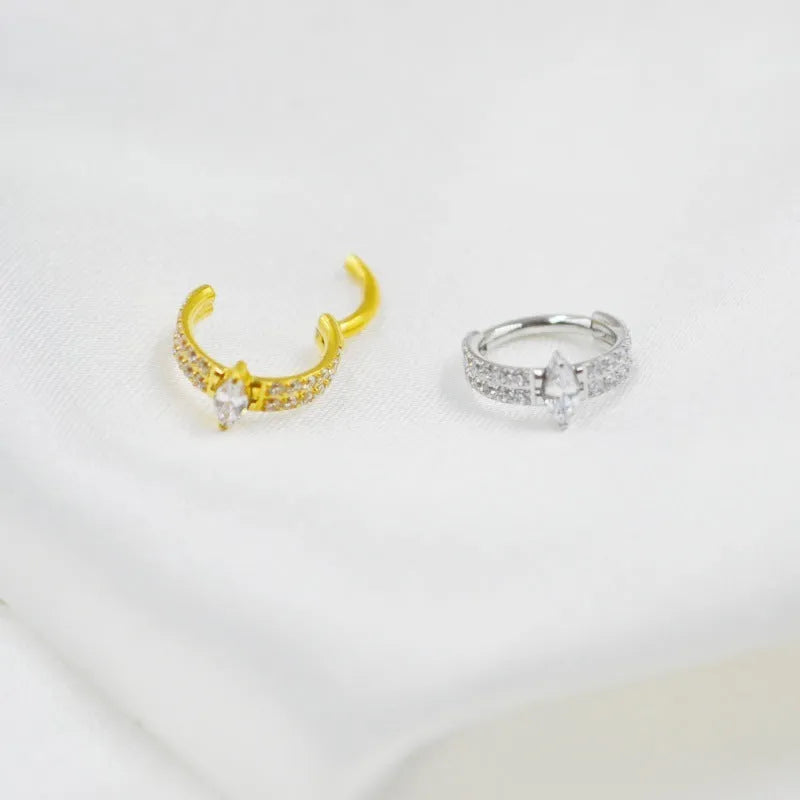 Titanium steel heart-shaped earrings with zircon diamonds in gold or silver colours