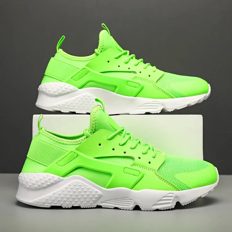 Men's low top casual shoes with mesh upper and cross shoulder straps in fluorescent colours