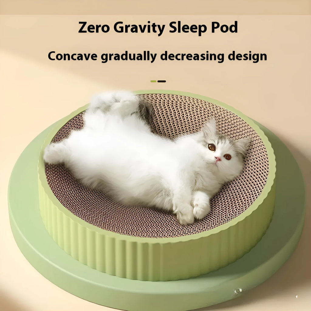 55cm round cat scratching board with replaceable corrugated paper insert in green or white colour