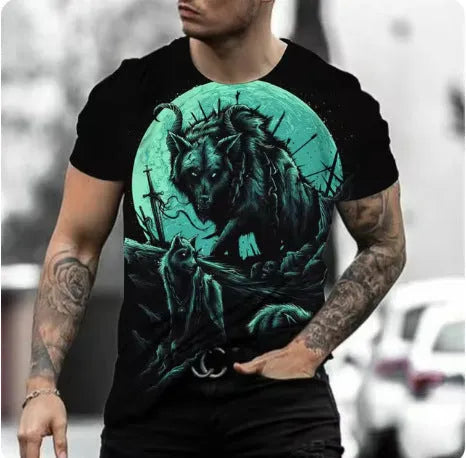 Retro 3D animal print men's short-sleeved t-shirt in thin polyester bird eye cloth