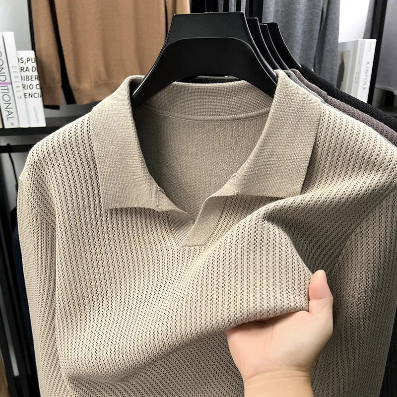 Men's loose fit casual pullover sweater in green, black, camel, or brown colours