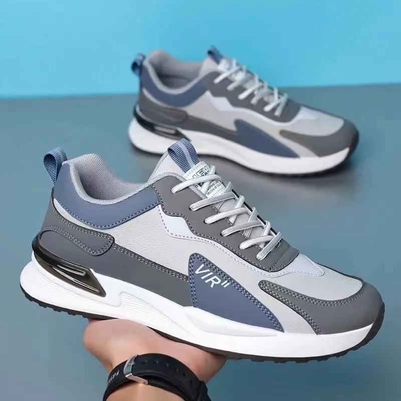 Men's colour block mesh sports shoes with lace-up design and injection moulded sole
