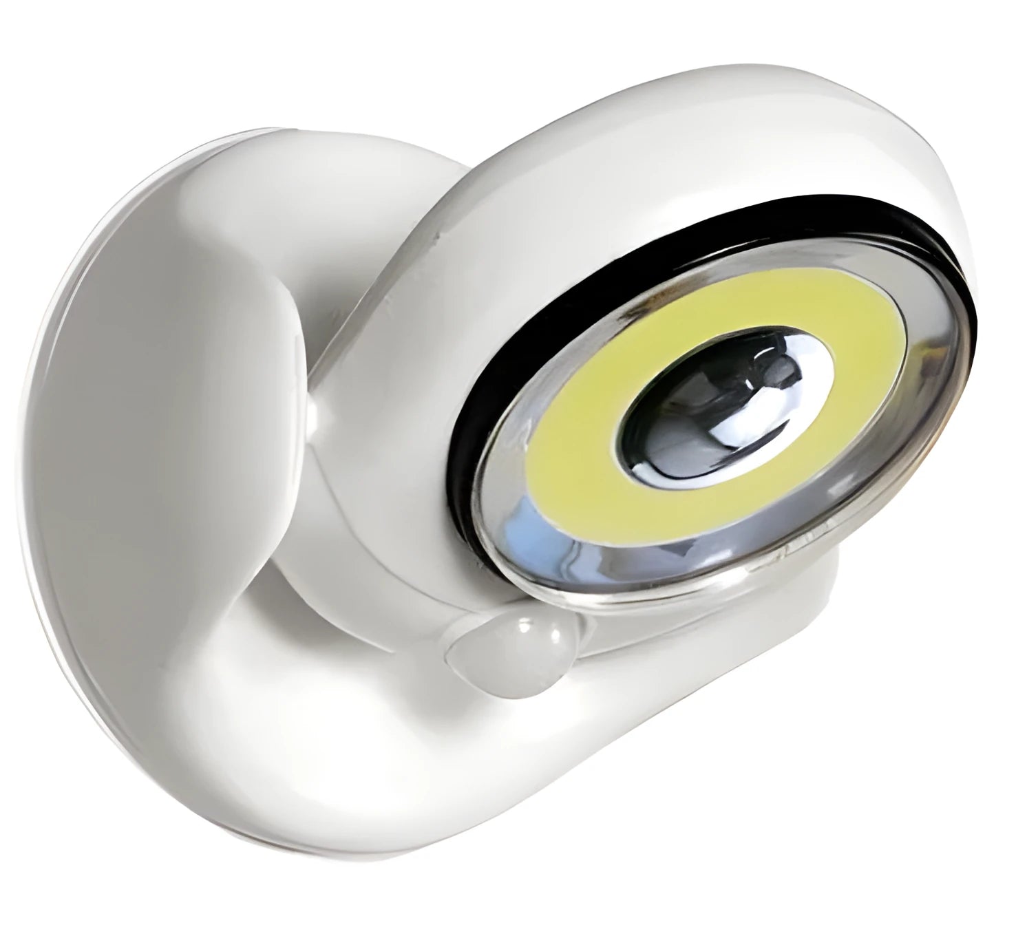 White Atomic Angel induction-powered night light with compact ABS plastic body.