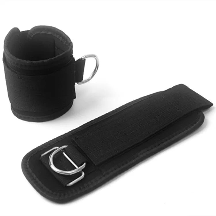 Black explosive force leg training pull rope set for taekwondo on a plain background.