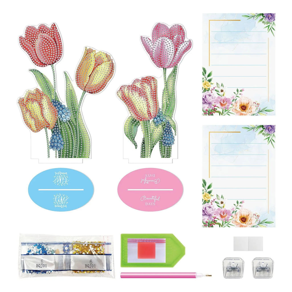 American style handmade diamond painting note clip with frameless decorative art on desktop