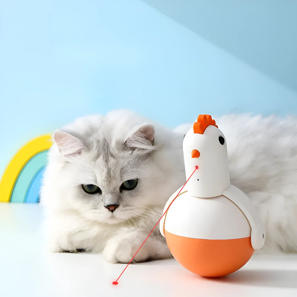 Green and orange electric cat toy chicken shape with laser sound and automatic swing function