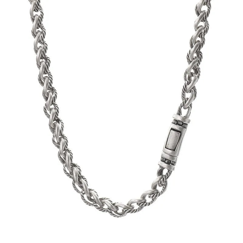 Men's titanium steel chain necklace in punk style with geometric large hemp flower design