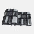 Modern grey and white plaid bed runner set with leather round pillow on 1.5m bed