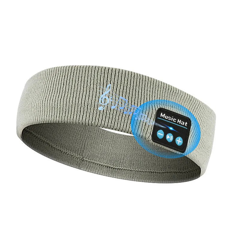 Bluetooth 5.4 sports headband with integrated eye mask and music scarf in black, dark grey, and grey-white colours