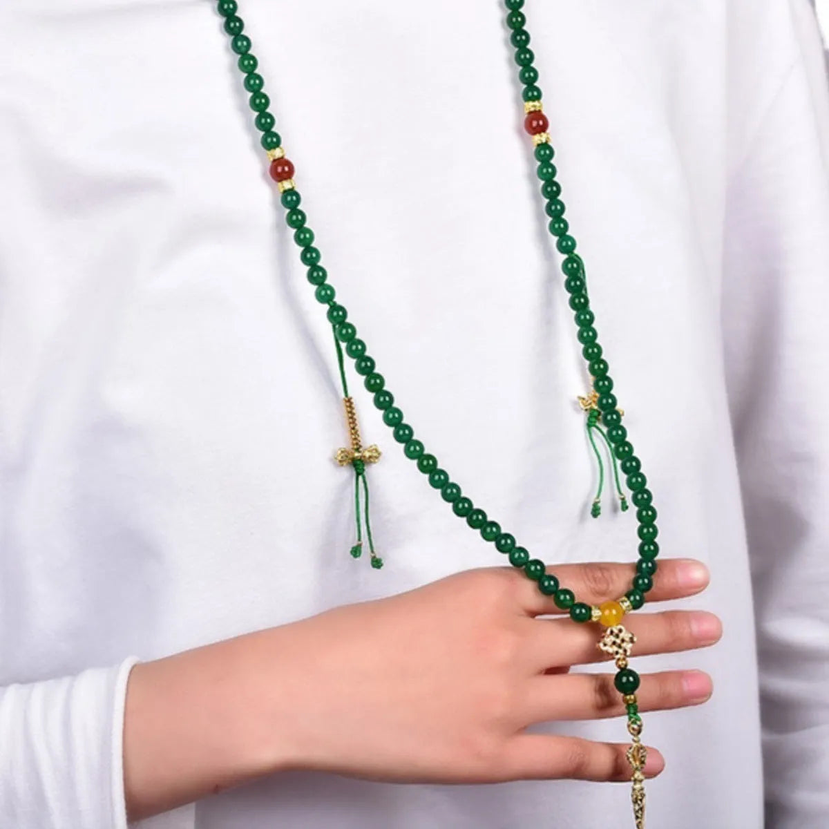 Handcrafted multi-strand bracelet featuring Brazilian natural green agate beads