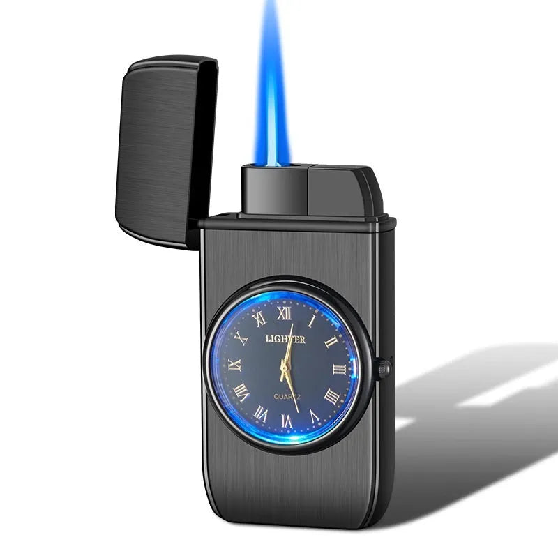 Electronic watch cigarette lighter with LED flashing lamp in multiple metal finishes