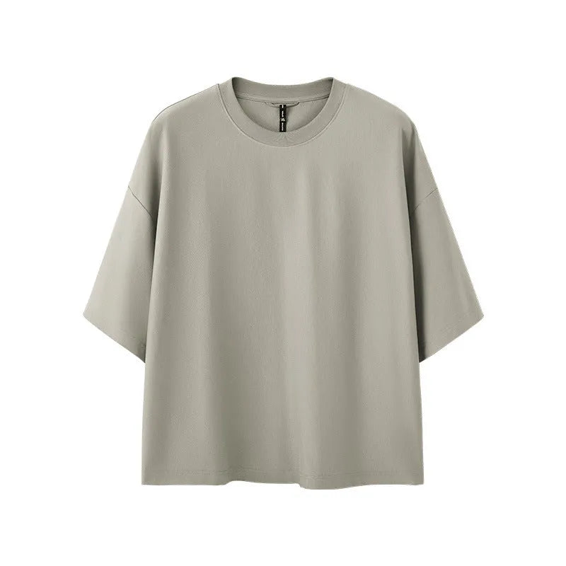 Men's sand grey loose fit short sleeve pullover t-shirt with quick-drying cotton polyester fabric