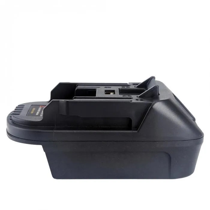 Black Milwaukee DM18M to MAKITA H99F battery power tool adapter, showing connector ends.