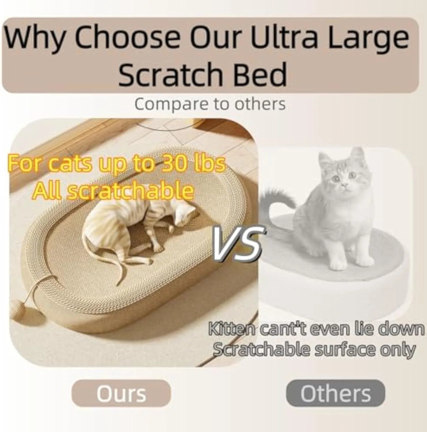 Large natural sisal cat scratching board with raised lounging platform in beige colour