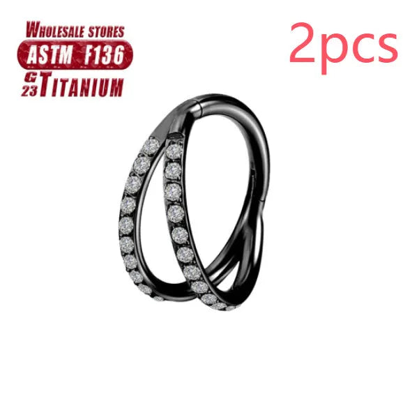 Titanium alloy fork nose ring in silver colour with diamond treatment and fork closure mechanism