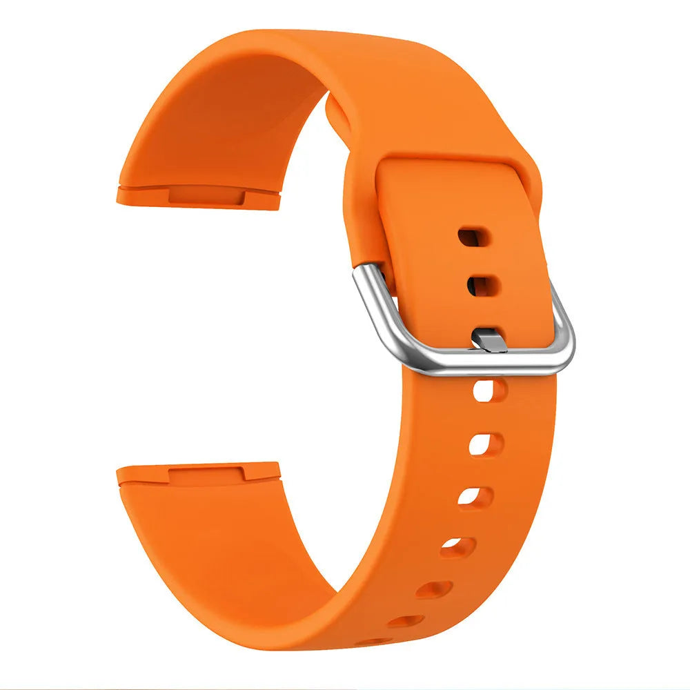 Silicone replacement strap with silver buckle for Fitbit Versa 3 and Sense 2 in a selection of solid colours.