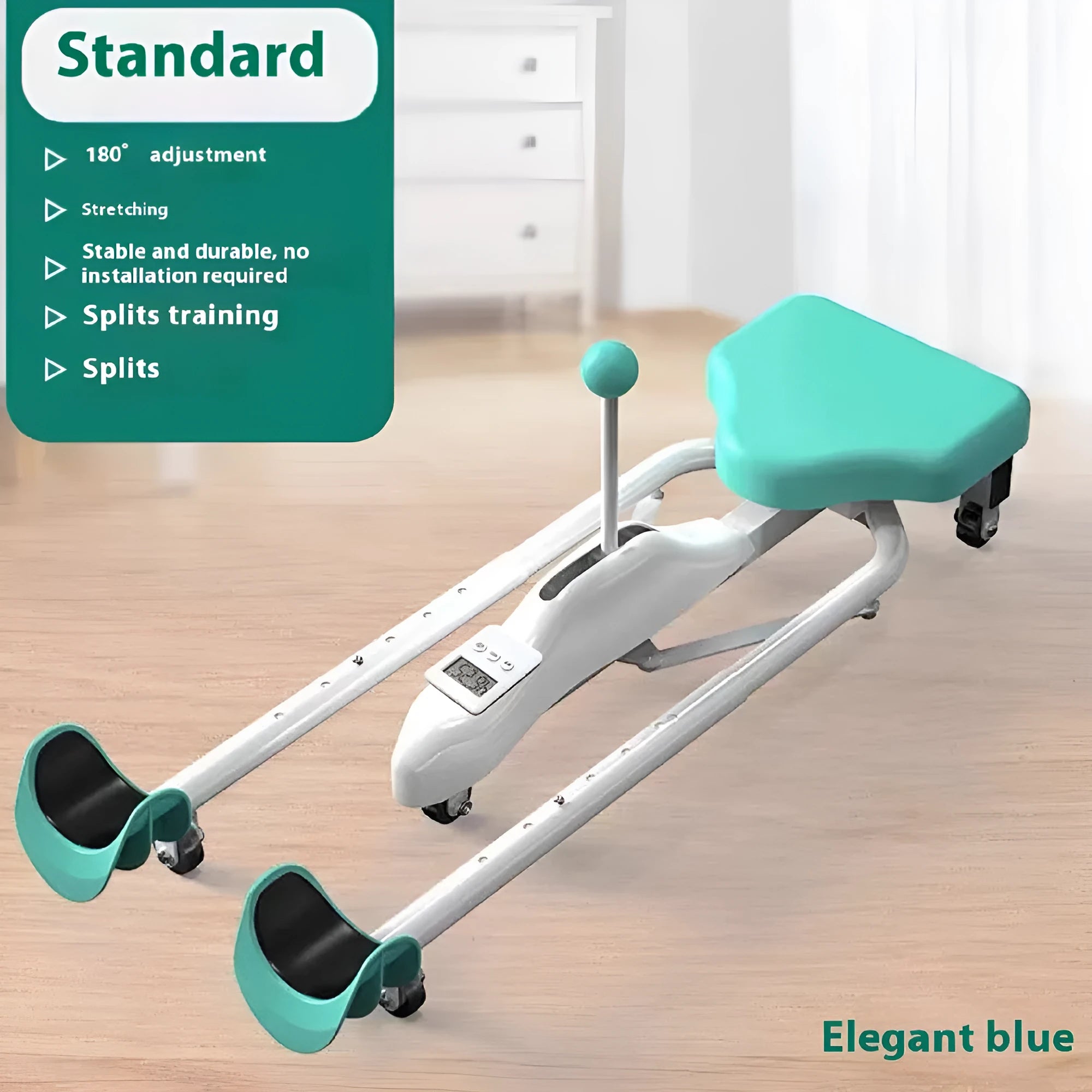 Leg opener stretching device with steel pipe frame and foam padding for gymnastics dance training